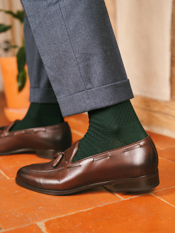 Pétrone chaussettes nid d'abeille fil d'Ecosse vert bouteille homme