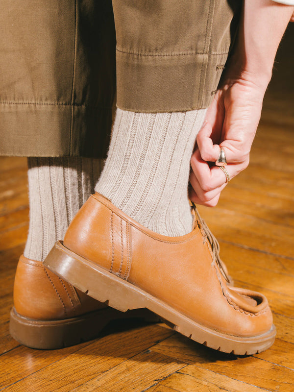 Pétrone chaussettes chaudes côtelées laine mérinos beige femme
