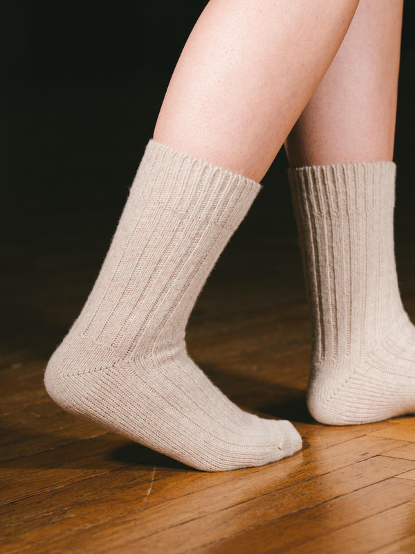 Pétrone chaussettes chaudes côtelées laine mérinos beige femme