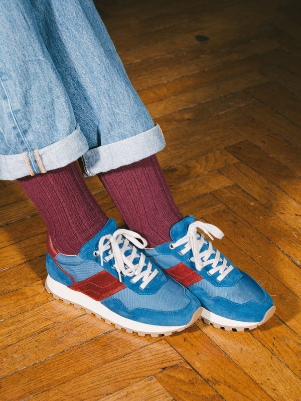 Pétrone chaussettes chaudes côtelées laine mérinos bordeaux foncé femme