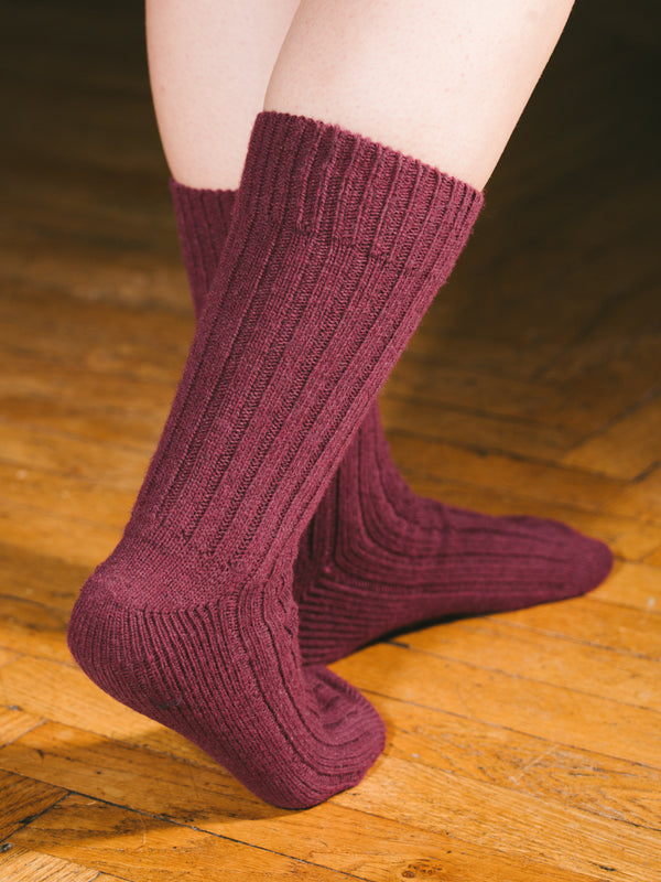 Pétrone chaussettes chaudes côtelées laine mérinos bordeaux foncé femme