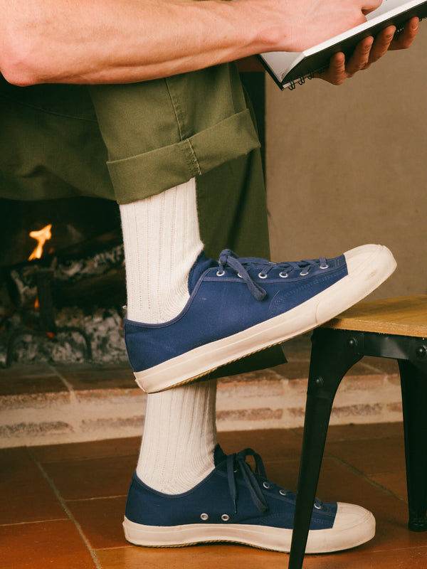 Pétrone chaussettes chaudes côtelées laine mérinos blanc crème homme