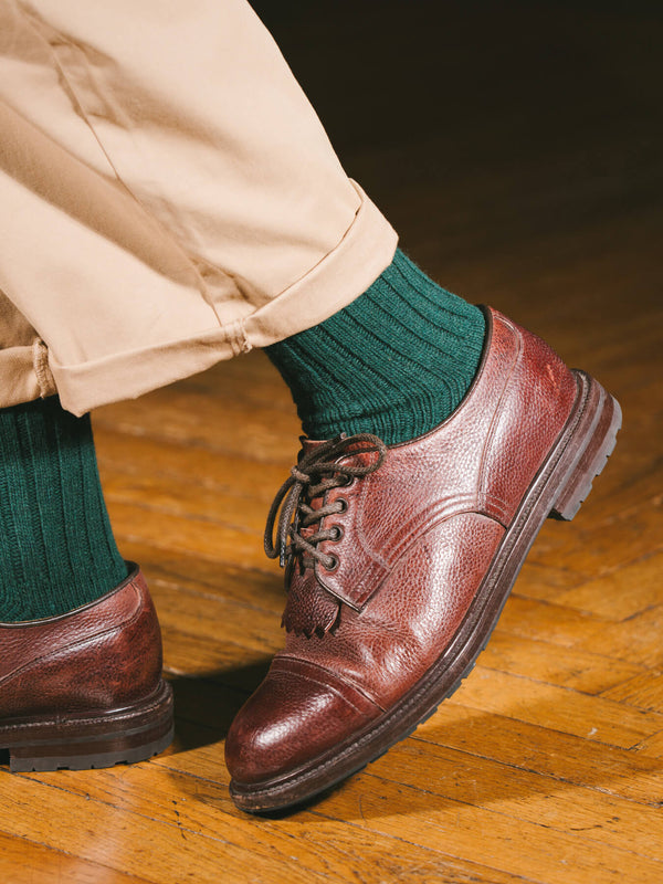 Pétrone chaussettes chaudes côtelées laine mérinos vert femme