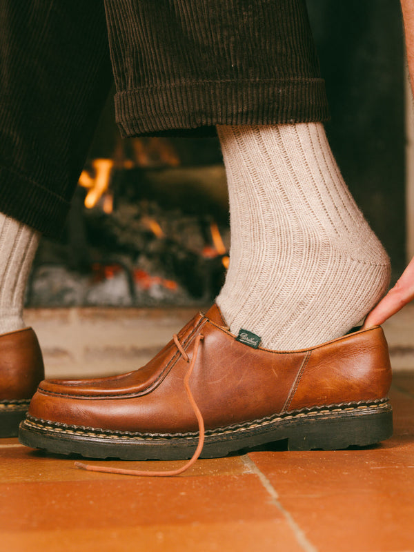 Pétrone chaussettes chaudes côtelées laine mérinos beige homme