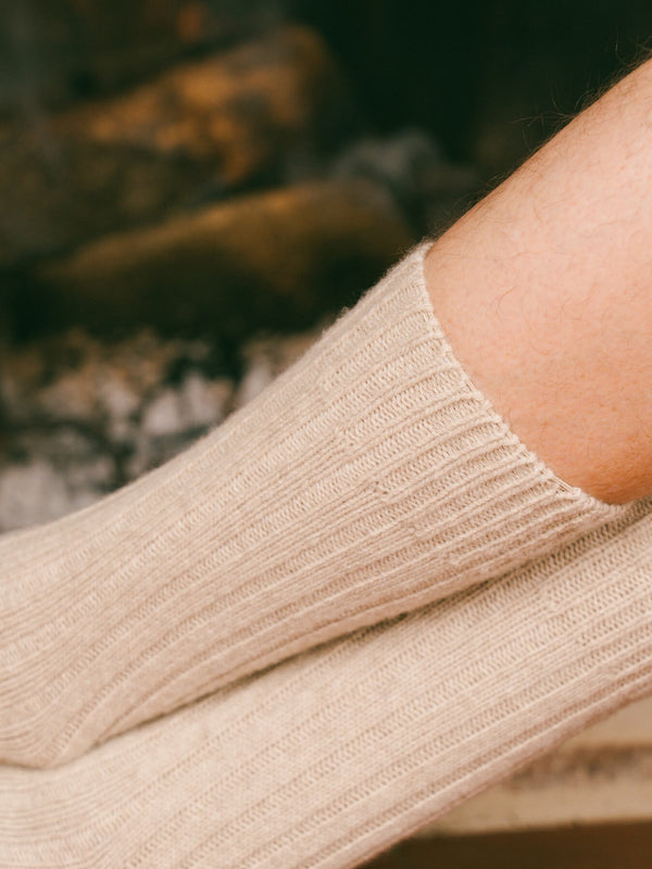 Pétrone chaussettes chaudes côtelées laine mérinos beige homme