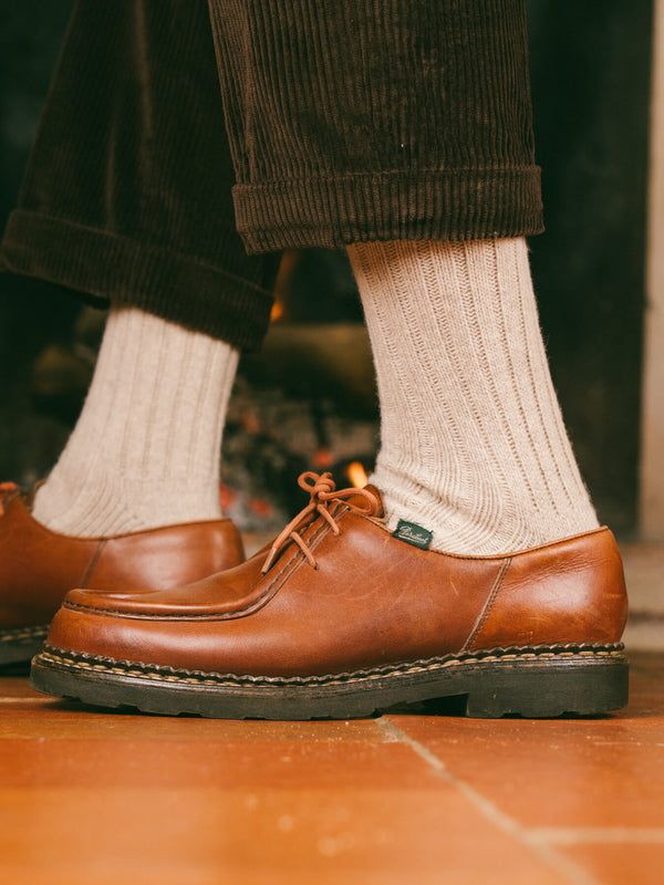 Pétrone chaussettes chaudes côtelées laine mérinos beige homme