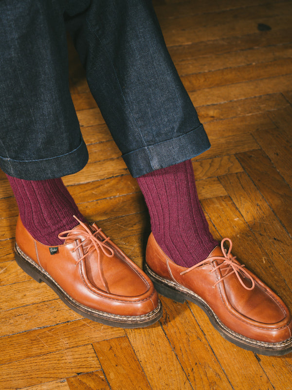 Pétrone chaussettes chaudes côtelées laine mérinos bordeaux foncé homme