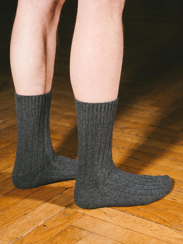 Pétrone chaussettes chaudes côtelées laine mérinos gris anthracite homme