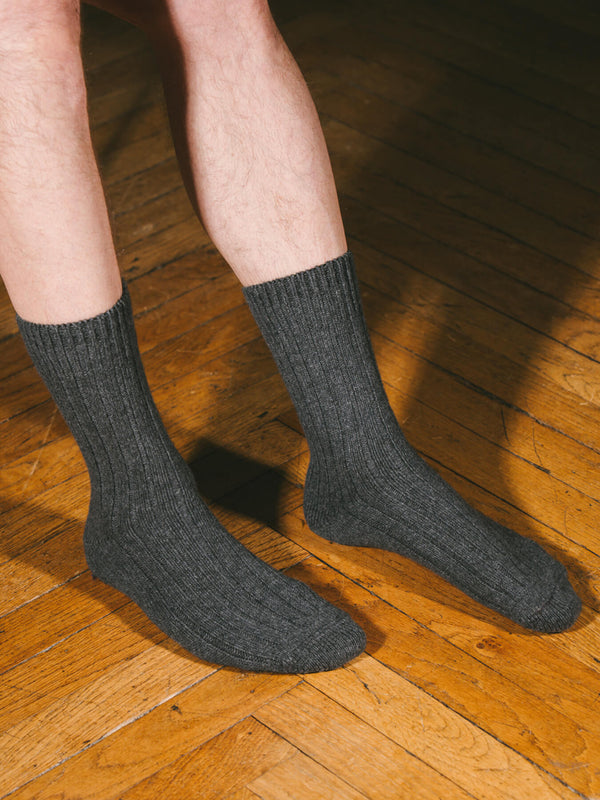 Pétrone chaussettes chaudes côtelées laine mérinos gris anthracite homme