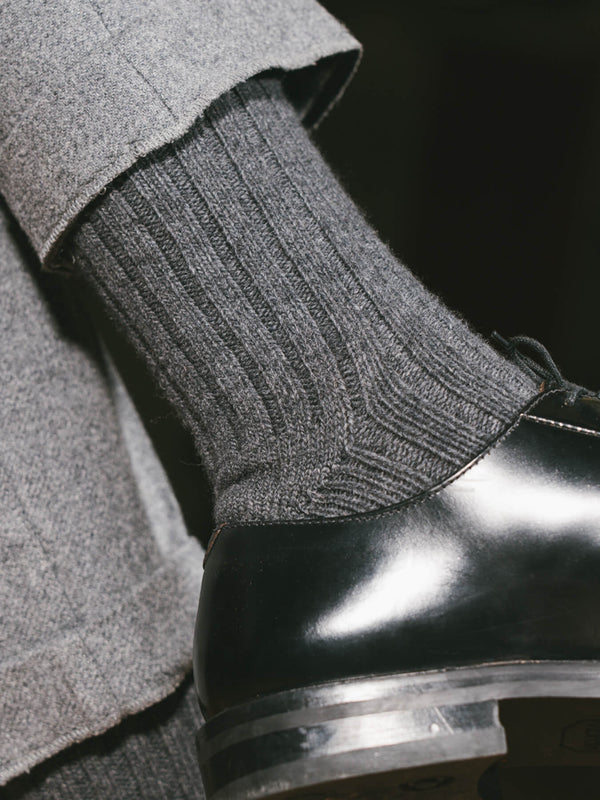 Pétrone chaussettes chaudes côtelées laine mérinos gris anthracite homme