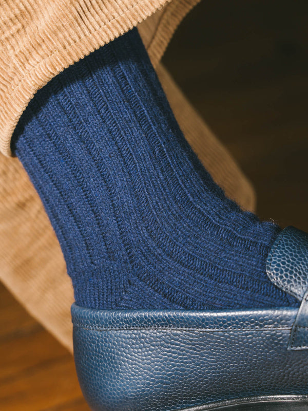 Pétrone chaussettes chaudes côtelées laine mérinos bleu marine homme