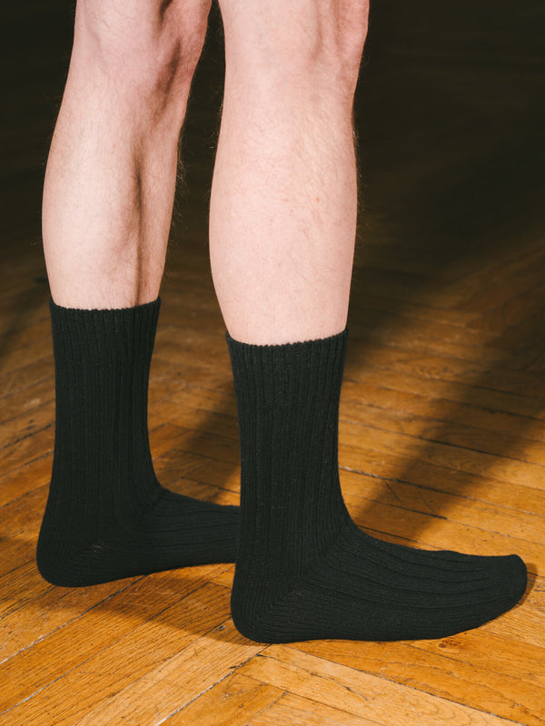 Pétrone chaussettes chaudes côtelées laine mérinos noir homme