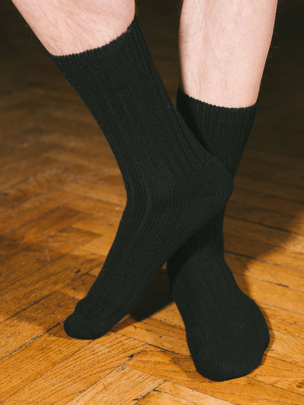 Pétrone chaussettes chaudes côtelées laine mérinos noir homme