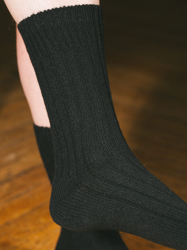 Pétrone chaussettes chaudes côtelées laine mérinos noir homme