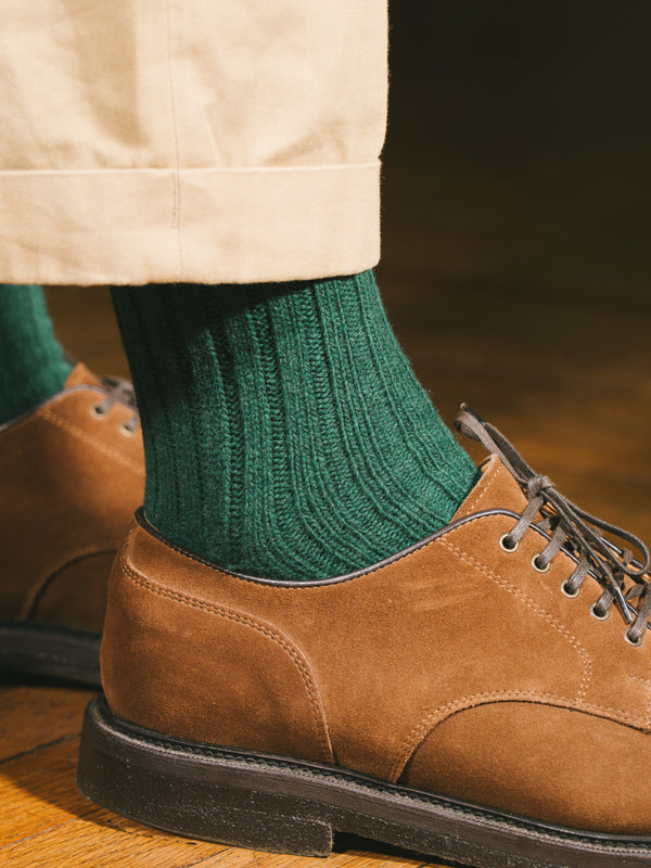 Pétrone chaussettes chaudes côtelées laine mérinos vert homme