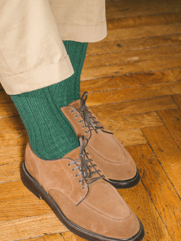 Pétrone chaussettes chaudes côtelées laine mérinos vert homme