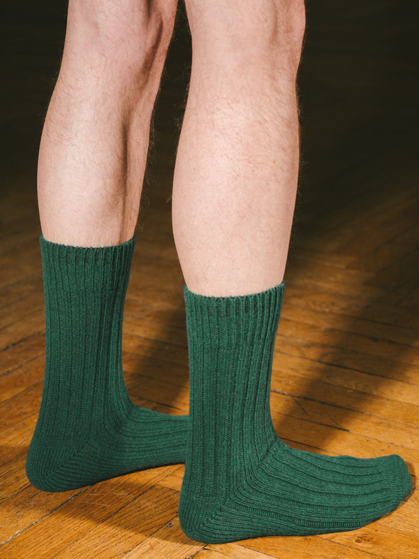 Pétrone chaussettes chaudes côtelées laine mérinos vert homme