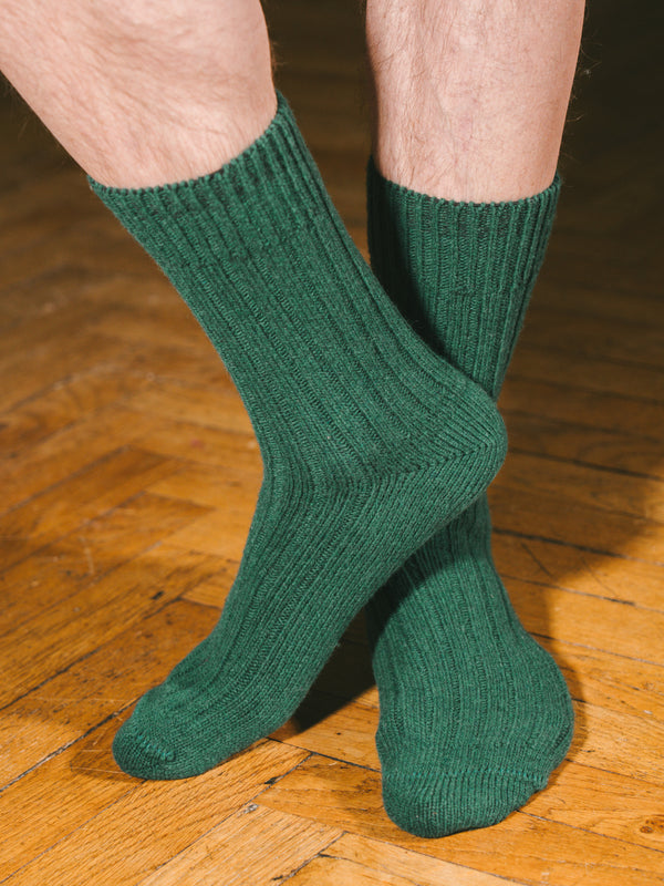 Pétrone chaussettes chaudes côtelées laine mérinos vert homme
