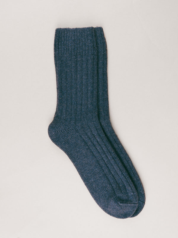 Pétrone chaussettes chaudes côtelées laine mérinos bleu jeans homme