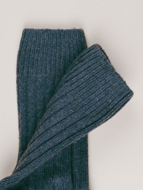 Pétrone chaussettes chaudes côtelées laine mérinos bleu jeans homme