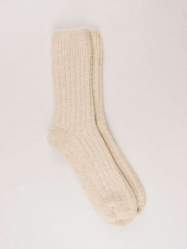 Pétrone chaussettes chaudes côtelées laine mérinos beige femme
