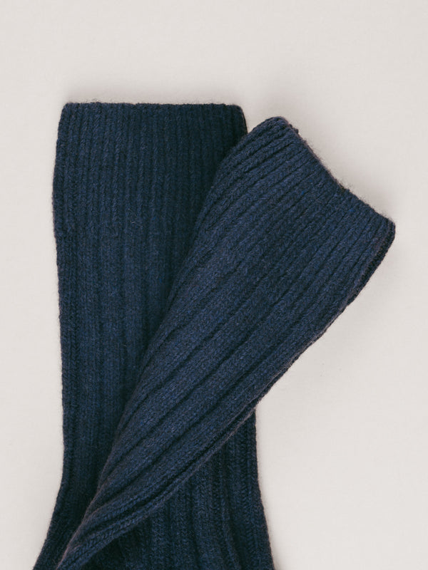Pétrone chaussettes chaudes côtelées laine mérinos bleu marine femme