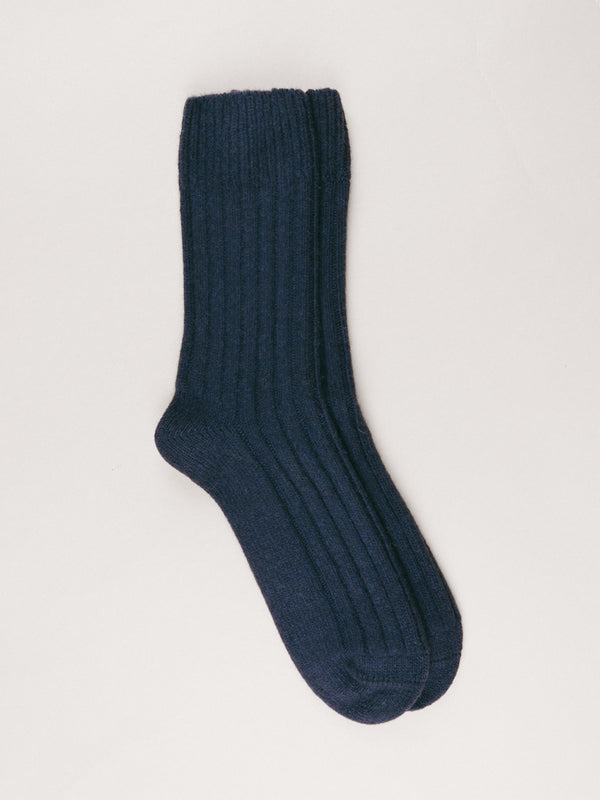 Pétrone chaussettes chaudes côtelées laine mérinos bleu marine femme