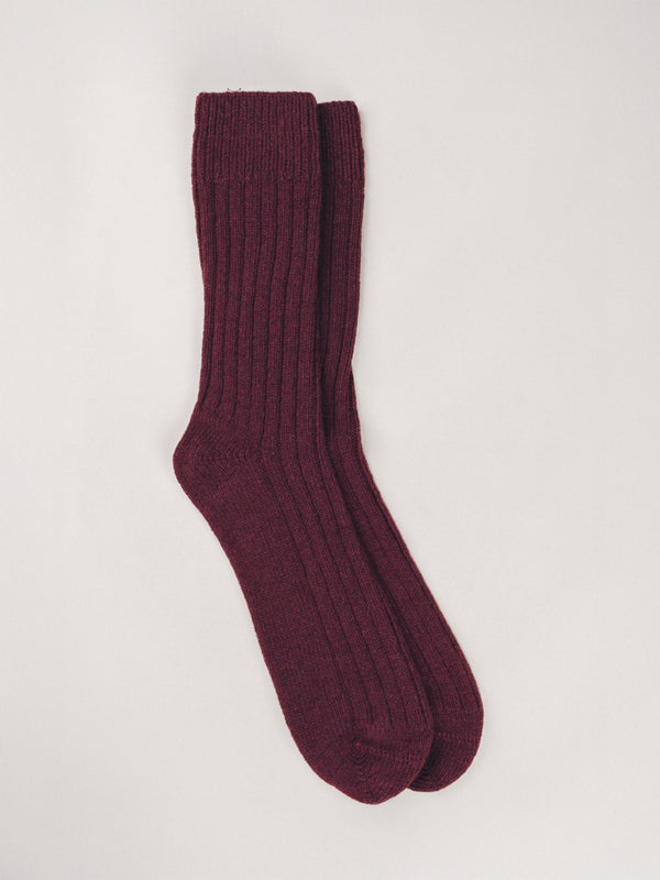 Pétrone chaussettes chaudes côtelées laine mérinos bordeaux foncé homme