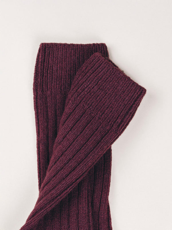 Pétrone chaussettes chaudes côtelées laine mérinos bordeaux foncé homme