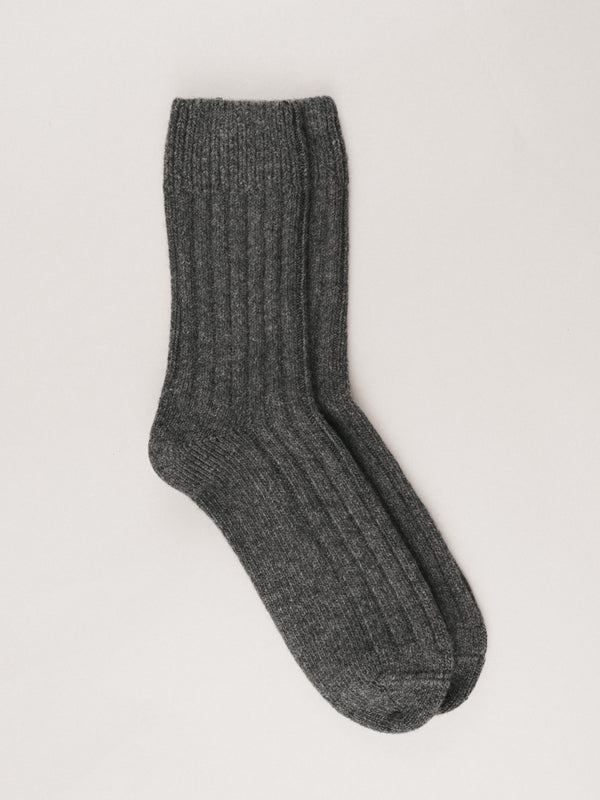 Pétrone chaussettes chaudes côtelées laine mérinos gris anthracite femme