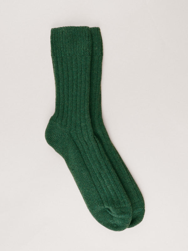 Pétrone chaussettes chaudes côtelées laine mérinos vert homme