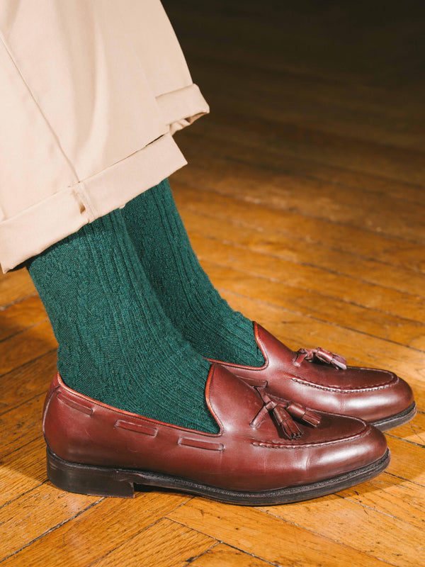 Pétrone chaussettes chaudes maille laine mérinos vert femme