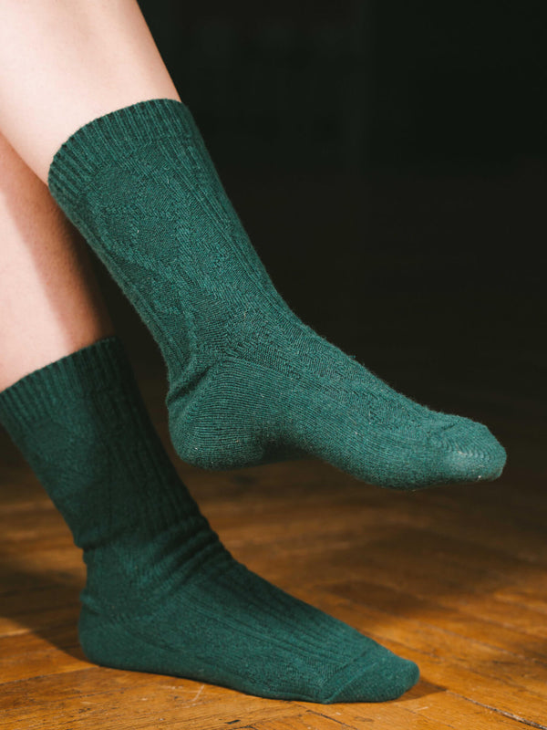 Pétrone chaussettes chaudes maille laine mérinos vert femme