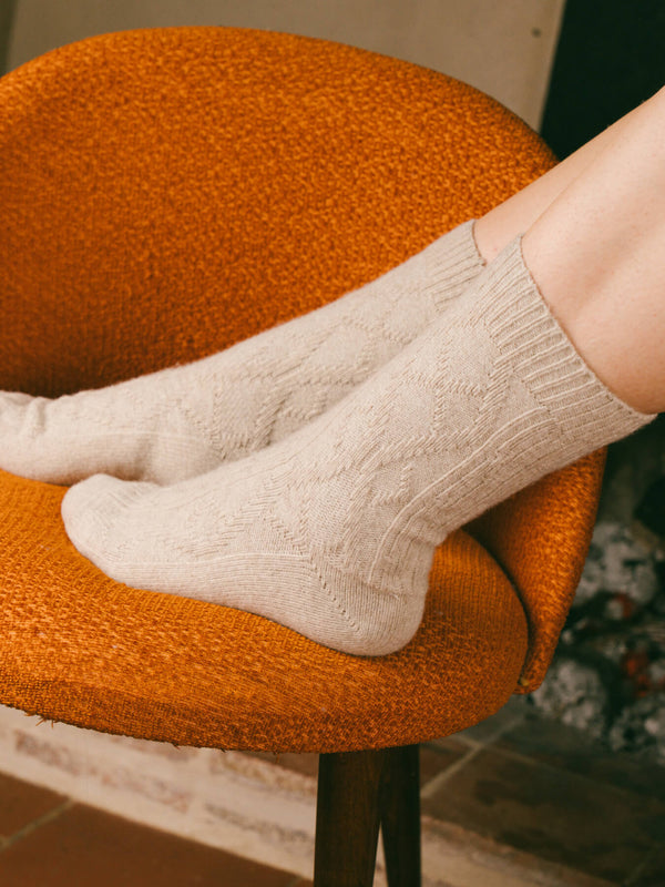 Pétrone chaussettes chaudes maille laine mérinos beige femme