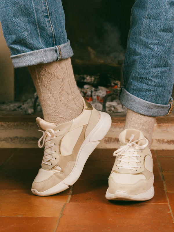 Pétrone chaussettes chaudes maille laine mérinos beige femme