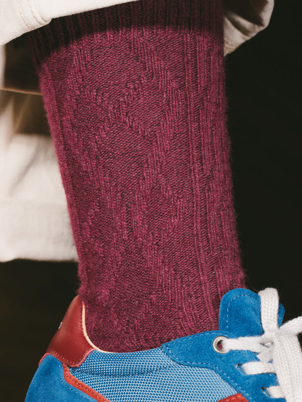 Pétrone chaussettes chaudes maille laine mérinos bordeaux foncé femme