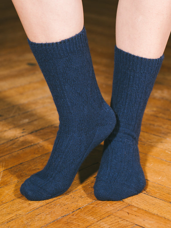Pétrone chaussettes chaudes maille laine mérinos bleu marine femme