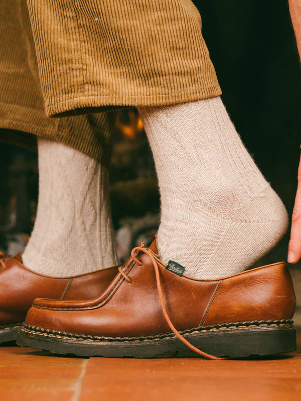 Pétrone chaussettes chaudes maille laine mérinos beige homme