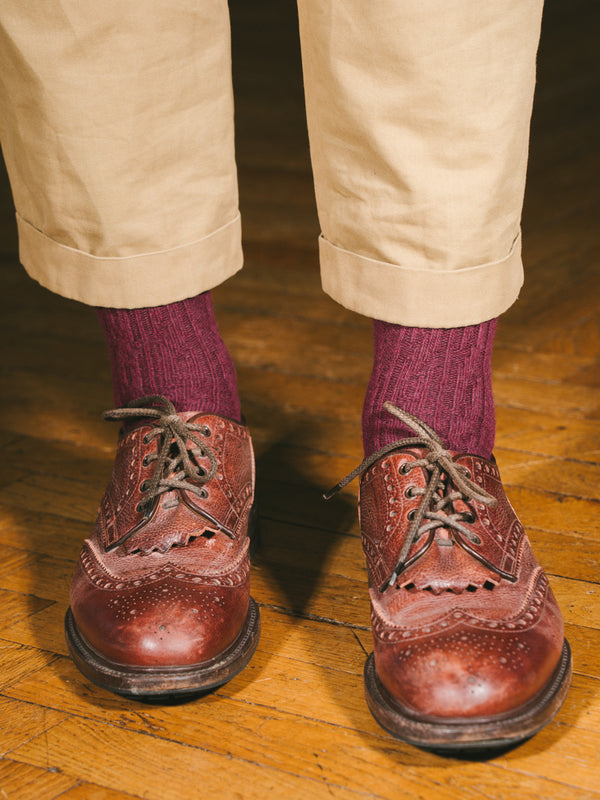 Pétrone chaussettes chaudes maille laine mérinos bordeaux foncé homme
