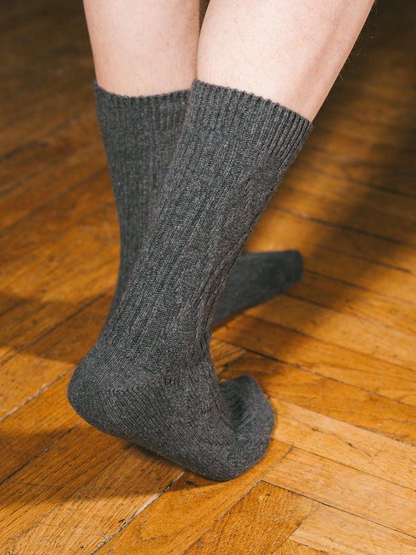 Pétrone chaussettes chaudes maille laine mérinos gris anthracite homme