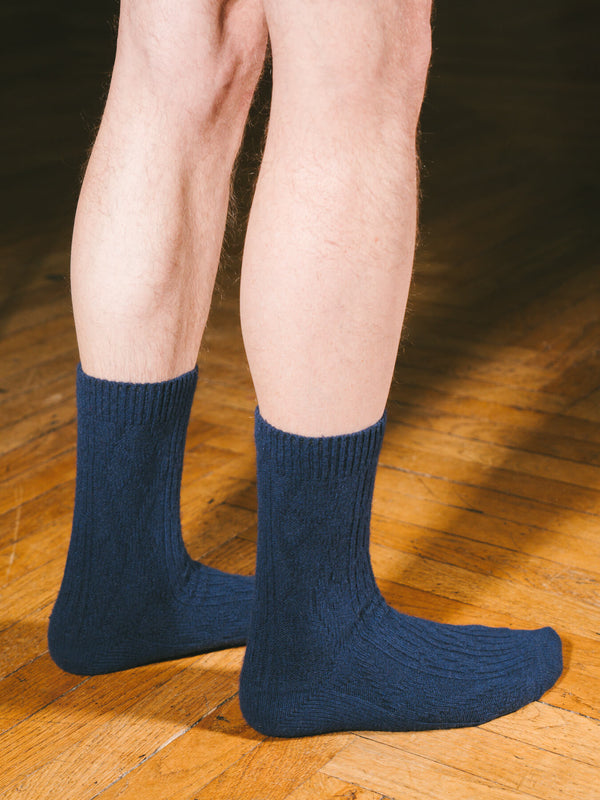 Pétrone chaussettes chaudes maille laine mérinos bleu marine homme