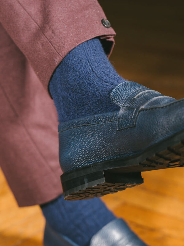 Pétrone chaussettes chaudes maille laine mérinos bleu marine homme