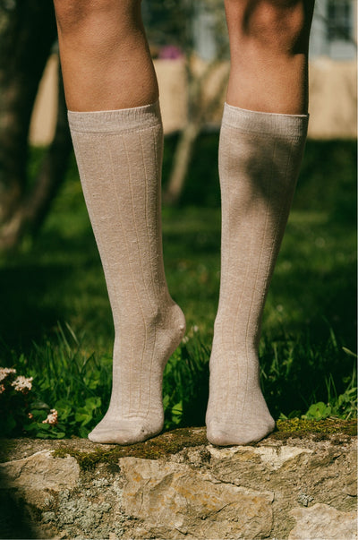 Chaussettes côtelées lin & coton