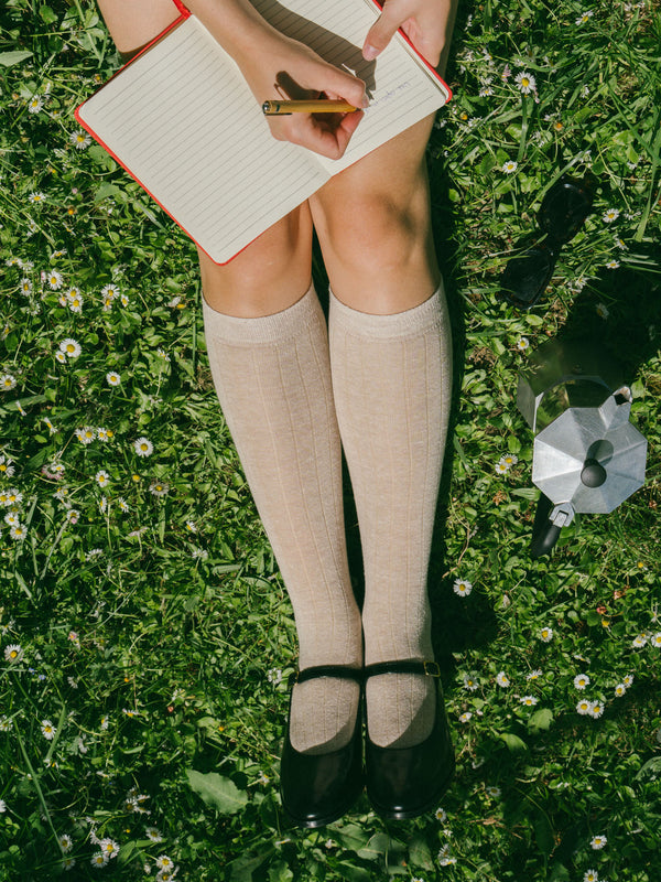 Pétrone chaussettes lin coton beige chiné femme