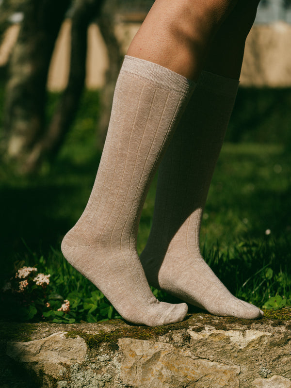 Pétrone chaussettes lin coton beige chiné femme