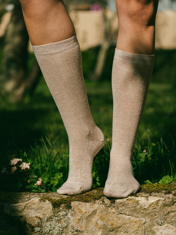 Pétrone chaussettes lin coton beige chiné femme