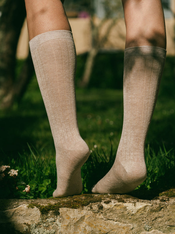 Pétrone chaussettes lin coton beige chiné femme