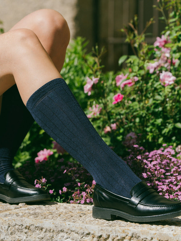 Pétrone chaussettes lin coton bleu marine femme