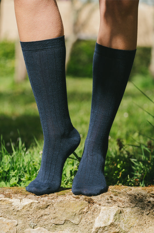 Chaussettes côtelées lin & coton