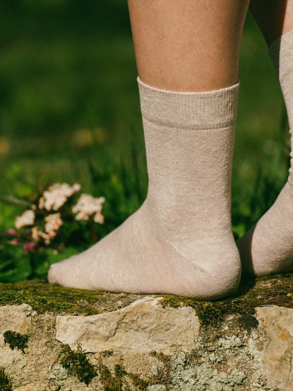 Pétrone chaussettes lin coton beige chiné femme